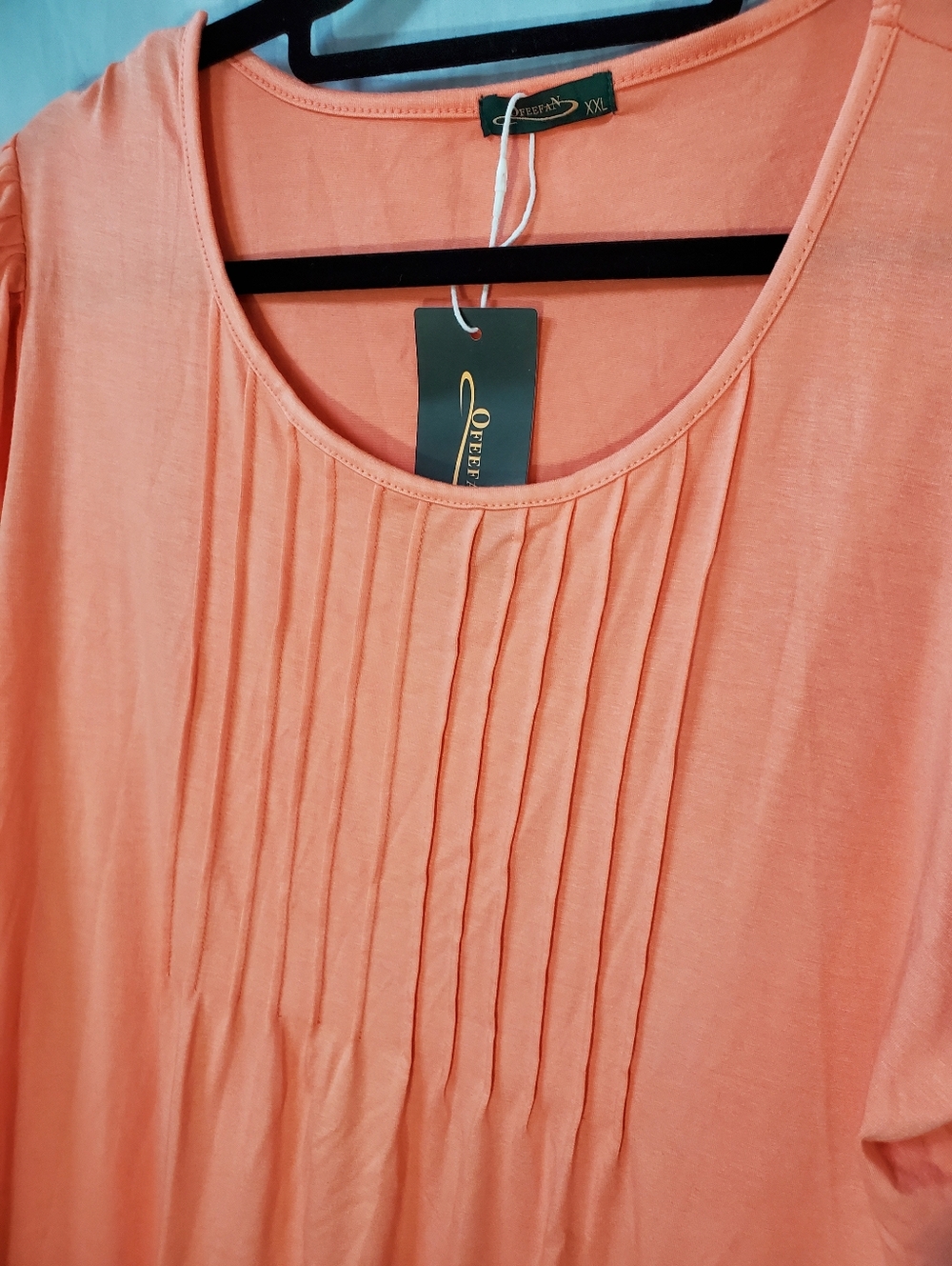 Ofeefan Pleated Front Short Sleeve Womenโs Top - Peach Size XXL - Picture 3 of 9